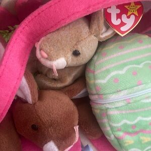 Easter rabbit TY Plush Small Pet Bunny in Brown and Cream with Pink Accents